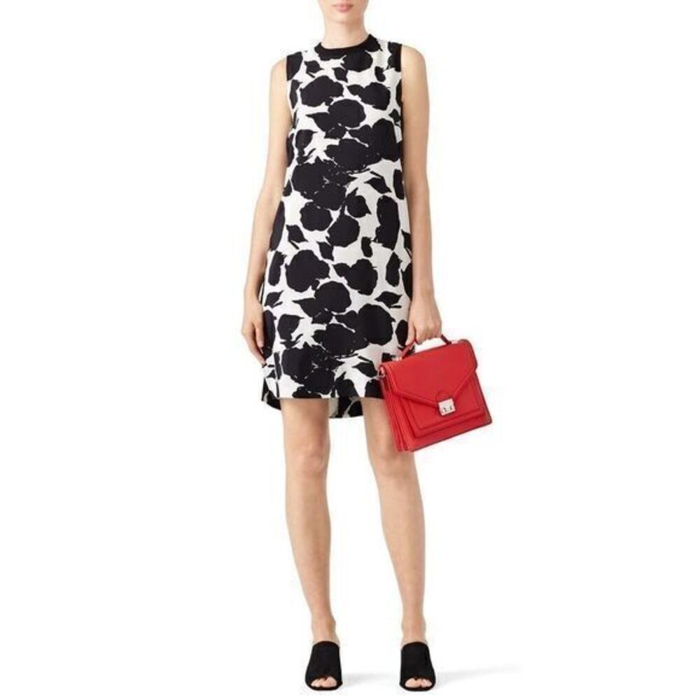DEREK LAM 10 CROSBY White and Black Abstract Shift Dress
